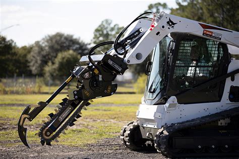 trenching with a skid steer|bobcat skid steer trencher attachment.